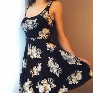 Black w/ Floral Pattern Fit and Flare Dress